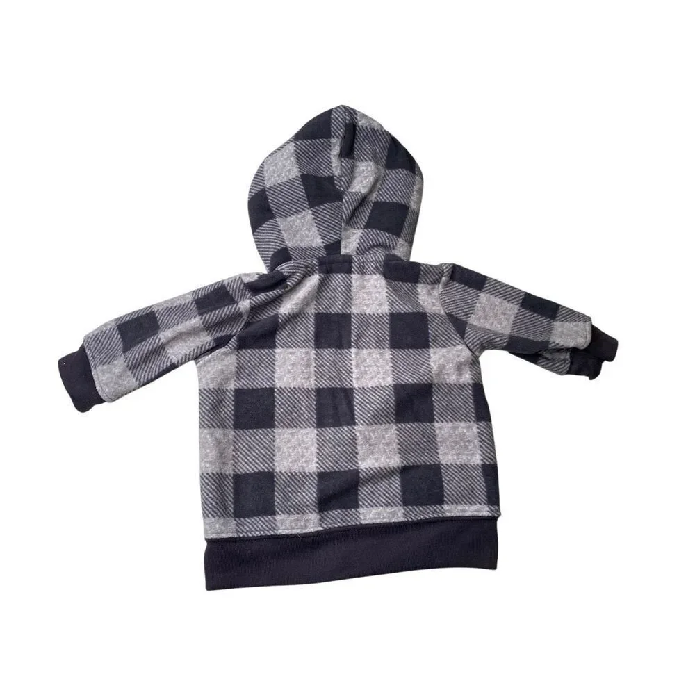 Carter’s Buffalo Plaid Sherpa Bear Hoodie Jacket Baby 3 Months Gray Black Warm